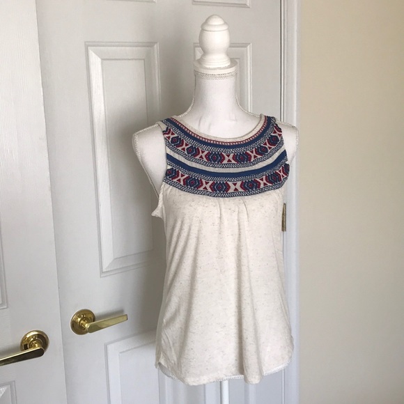 Lucky Brand Tops - Cream Textured Geometric Tribal Sleeveless Blouse